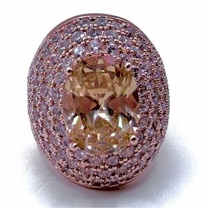 GORG sz8.75 PEACH stone & pink diamond statement ring passes10k rose gold 13g